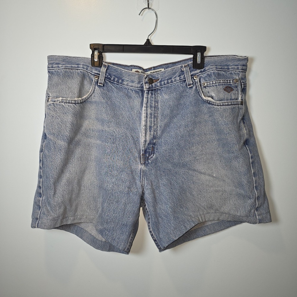 Harley-Davidson Light Wash‎ Denim Jorts Biker Eagle Claw Patch Mens 42 Blue